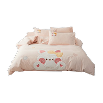 Cotton cartoon four-piece set childrens washed cotton three-piece set pure cotton set patch embroidery craft bedding