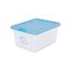 Alice organizes large transparent storage box with cover