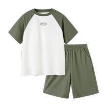 Balabala childrens clothing boys summer clothes 2024 new childrens large and medium-sized childrens sports printed short-sleeved two-piece set handsome