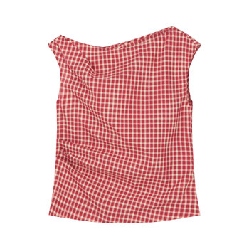 Blueerror ຝ້າຍບໍລິສຸດ retro sloped shoulder ສັ້ນ plaid vest ແມ່ຍິງ slim french lazy sleeveless ເທິງຮ້ອນ