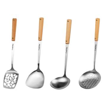 Anti-scald wooden handle 304 stainless steel kitchen iron for cooking