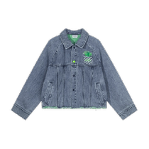 Maradin Childrens Shirt 2024 Autumn New Style Big Girl Little Pineapple Embroidered Loose A-Type Short Denim Jacket