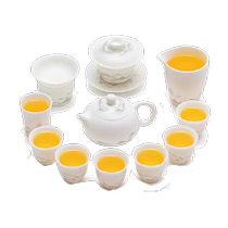 Gold inlaid jade master Wen Wenjie pure handmade Kung Fu tea set new high-end luxury teapot cover bowl