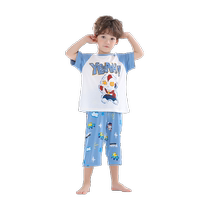 (Cropped Pants) Boys Pajamas Modal Childrens Home Clothes 2024 Summer Thin Boys Short Sleeve Suit