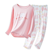 Red bean childrens modal pajamas for boys and girls medium and large childrens home clothes babys cool antibacterial air-conditioning clothes thin