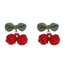 DODOGOGO Red Cherry Cute Earrings Womens Bow Earrings 2024 New Earrings No Piercing Ear Clips