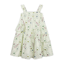 Maladin children dress children dress with dress 2024 Summer rhombus Asymmetrical Lotus Leaf Side A Type Harnesses Dress dress