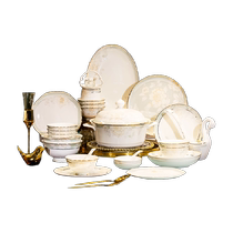 Jingdezhen bowl and dish set home 2024 new Chinese style light luxury high-end housewarming bone china bowl and dish tableware set