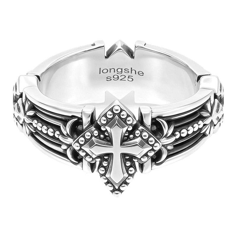 Dragon Snake Retro Cross S925 Silver Ring Versatile