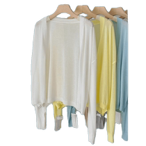 Ice silk knitted sun protection cardigan for women thin shawl summer wear with suspender skirt air-conditioning shirt blouse top
