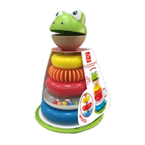 Hape青蛙花式圆环堆塔彩虹套叠叠圈叠套不倒翁1岁 儿童益智力玩具