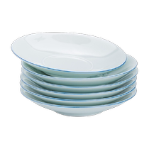 Jingdezhen ceramic household Chinese handmade shadow green tableware set 8-inch soup plate shallow plate round vegetable plate high-end