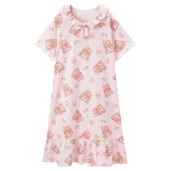 Leding Toffee Rabbit Joint Nightgown Women's Summer Cute Girls Pure Cotton Pajamas 2023 New Sweet Home Clothes