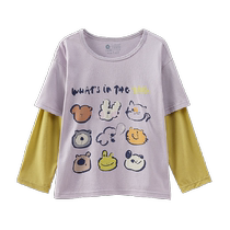 Q21 childrens long-sleeved T-shirt for boys and girls moisture-wicking and anti-bacterial fake two-piece tops cartoon bottoming shirt spring style