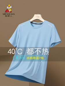 稻草人夏季薄款透气垂感冰丝短袖t恤夏装男士运动速干衣圆领上衣