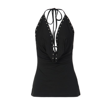 Gusty european and american hotties sexy swing collar rivet design halter neck camisole street y2k trendy cool royal sister top
