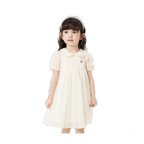 Balabala Childrens Clothing Girls Skirt 2024 New Doll Collar Dress Summer Childrens A-Line Skirt Cute Literary