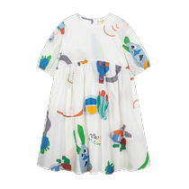 Maradin childrens clothing childrens 2024 summer new style artist full-print princess sleeves big childrens short-sleeved dress