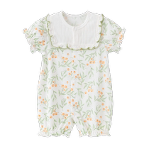 Guiqi Bear baby jumpsuit short-sleeved summer thin pure cotton sweet style baby outing sweet romper suit