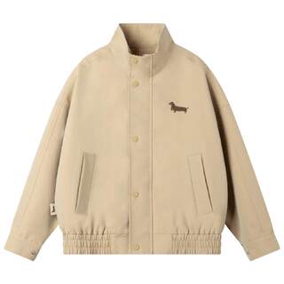 【英伦小狗】质感光泽斜纹棉立领夹克红围巾腊肠狗绣花外套女童秋