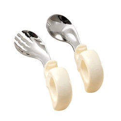 Children's tableware baby spoon baby learn to eat self -eating training fork spoon supplementary food stainless steel baby spoon