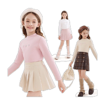 Girls long-sleeved T-shirt spring and autumn childrens new bottoming shirt medium and large childrens white top half turtleneck fashionable childrens clothing