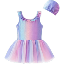 (Free swimming cap) Mini Balabala Girls Mermaid Swimsuit Skirt Baby High Elastic One-piece Swimsuit UPF50