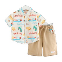 (100% cotton) Qiqi Bear Baby Shirt Set Boys Summer Two-piece Set Childrens Pure Cotton Suit