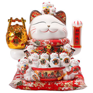 Lucky cat ornaments home opening gifts automatic wave beckoning cashier front porch living room ceramic large net red