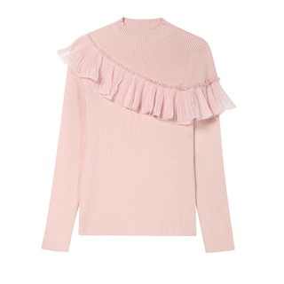 白鹿语优雅花边拼接针织上衣冬新款气质高领串珠修身针织衫女