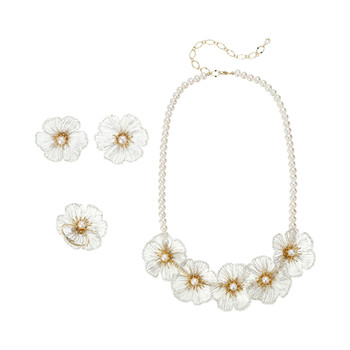 Freshwater pearl necklace, earrings, ring, light luxury, blossoms