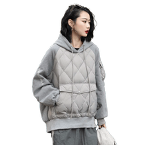 Duck Down Jacket Womens 2024 New Arrival Short Fashionable Versatile Hooded Sweatshirt Spliced ​​Pullover Jacket J
