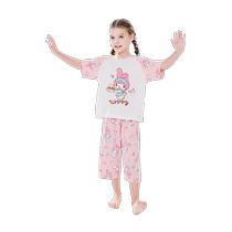 (Cropped Pants) Modal Children Girls Pajamas Summer Thin Section 2024 Little Girls Short Sleeve Home Clothes Set