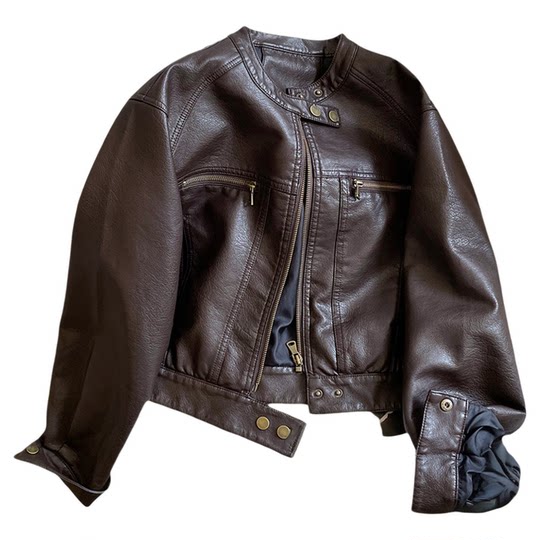 Cool and sassy style loose short leather jacket for women autumn new style