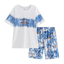 Fenton mens pajamas summer pure cotton short-sleeved round neck suit youth casual plus size outer wear cotton home clothes