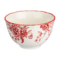 Modern Housewife Rose Holiday New Year Red Wedding Gift Tableware Gift Box Retro Style Embossed Ceramic Rice Bowl