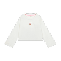 Maradin Childrens T-shirt 2024 Autumn New Style Girls Contrast Color Back Neck Webbing Pure Cotton Trumpet Sleeve Short T-shirt