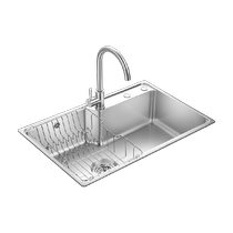 Oulin large single-slot 304 stainless steel sink kitchen sink large single-slot thickened household dishwashing sink
