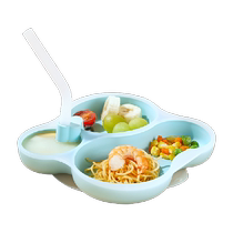 Manlong Baby Dinner Plate Baby Suction Cup Liquid Silicone Adsorption Dining Chair Grid Plate Supplementary Food Bowl Childrens Tableware