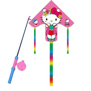 Kitty hält plastik-angelrute-drachen-cartoon, leicht zu erlernen. hi kt mädchen-geschenk. hello kitty-kinderspielzeug
