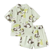 Babylove parent-child suit summer thin bamboo cotton mountain tea mother and daughter short sleeve shorts home two pieces