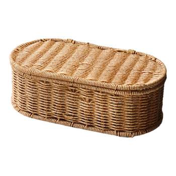 Desktop storage box hand-woven tea table snacks groceries entrance storage basket with lid storage basket narrow long and deep japanese style