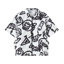 Cartoonist trendy childrens clothing silk skating feel anti-wrinkle graffiti print big pocket boys and girls short-sleeved shirt top T