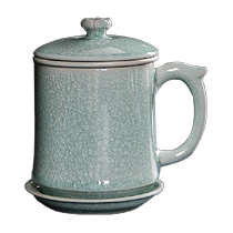 Gold inlaid jade Ru kiln tea cup pure handmade work by master Chen Wende Ru porcelain split tea cup and water cup as a gift