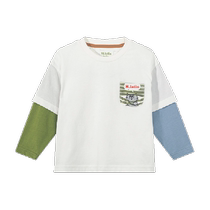 Kitty Graffiti T Maradin Childrens T-shirt 2024 Autumn New Childrens Pocket Print Fake Two-Piece T-Shirt
