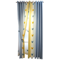 Fresh blue cartoon color matching modern minimalist children's room curtain boy bedroom girl room bay window shading