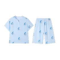 Cotton era spring and summer 24 new style double-layer air pleated gauze home suit for boys and girls soft and skin-friendly home clothes