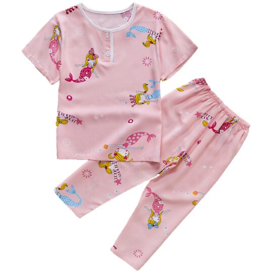 Summer cotton silk children's pajamas for girls and babies