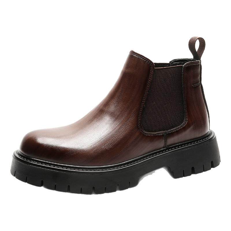 Chelsea boots men's summer breathable leather brown short boots