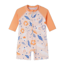 Yings childrens one-piece swimsuit short-sleeved baby girl swimsuit boys and girls 2024 new summer sun protection UPF50